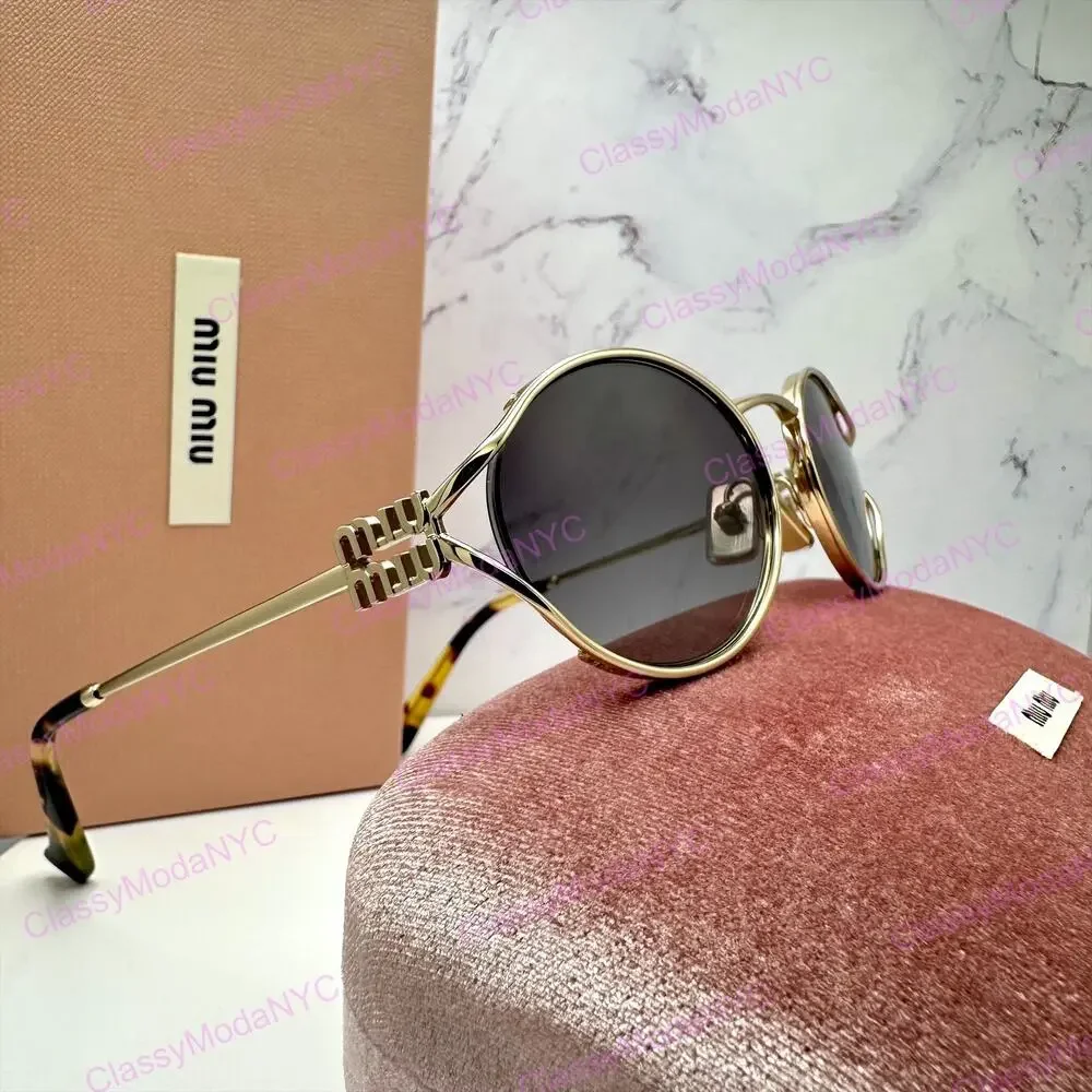 New MIU MIU Sunglasses Gold Metal Slim Frame Oval 100% Authentic Italy Gray Lens